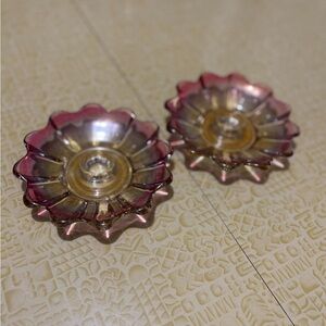 Vintage Federal Glass Pink and Gold Candle Holders